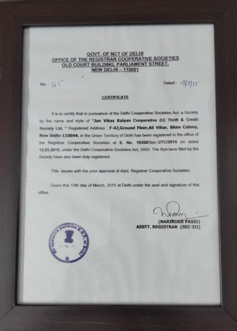 Official registration certificate of the society.
